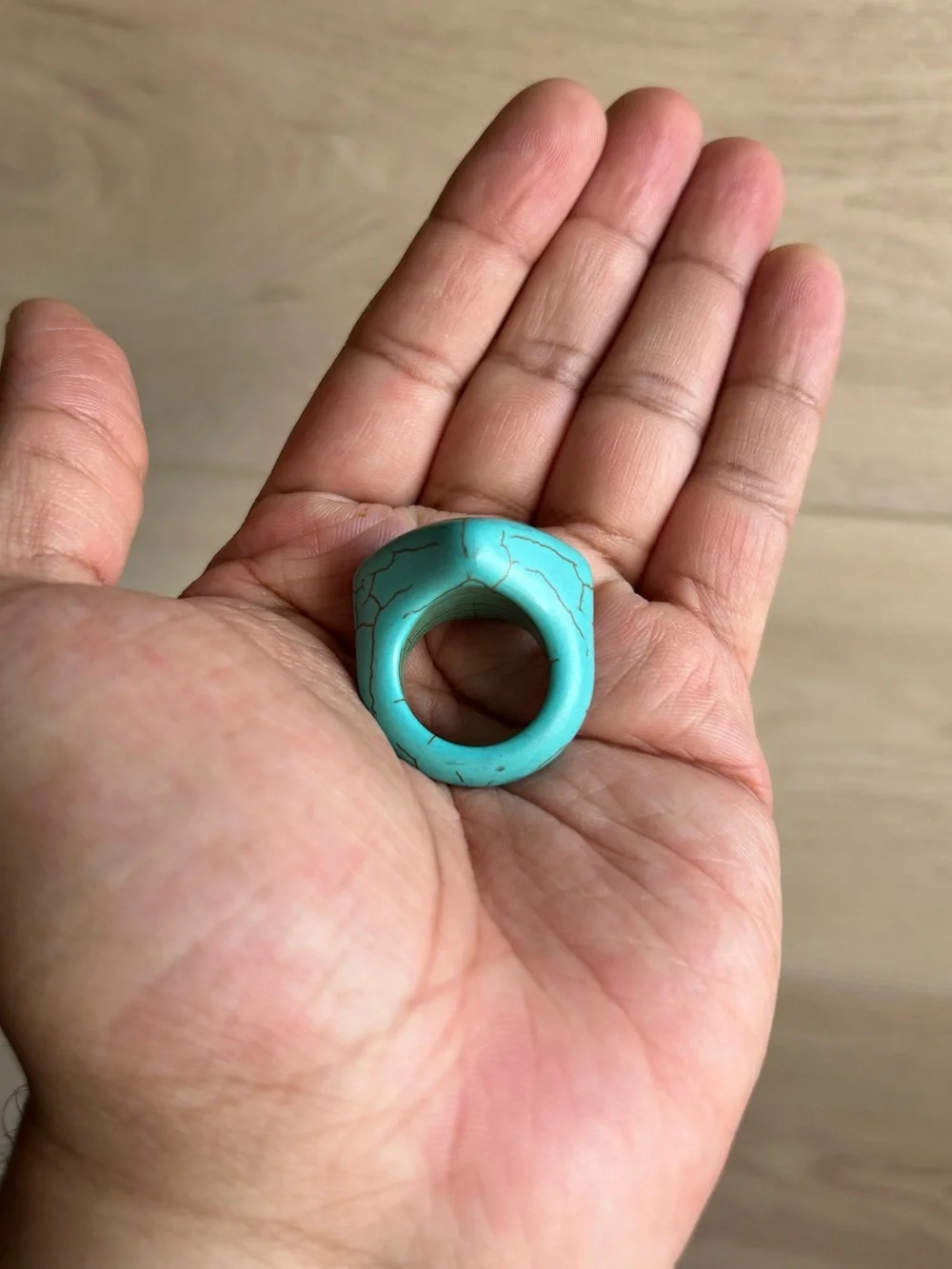 Chunky Architectural Synthetic Turquoise Block Ring Size 9